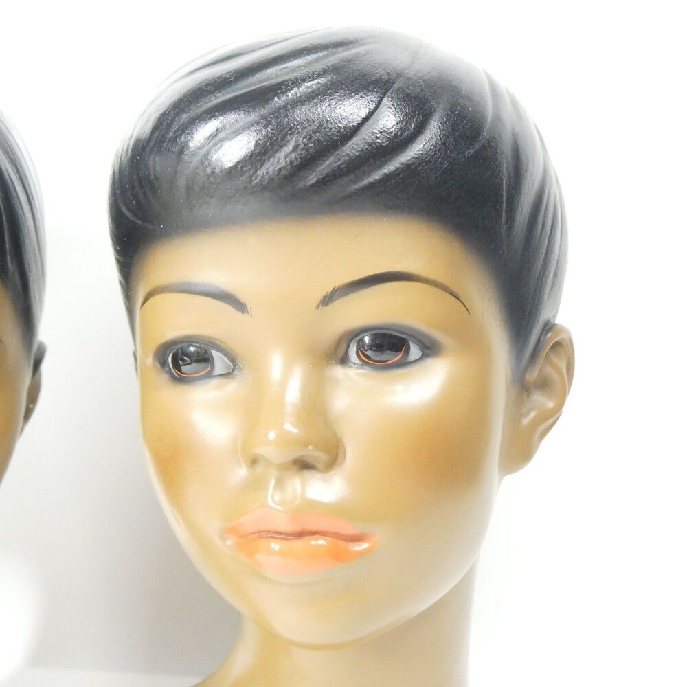 2 Marwal Busts Chalkware 1960s African American Heads Statues Ceramic MCM - Picture 6 of 15